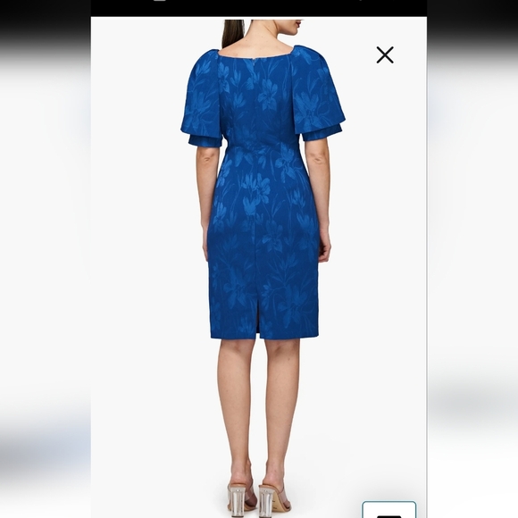 JS Collection Wedding Guest Trinity Floral Blue Dress Cape Sleeve NWT - Picture 2 of 11